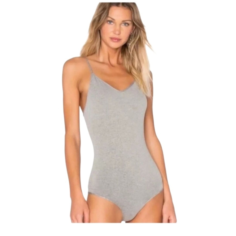NWOT FREE PEOPLE Intimately Gray Spaghetti Strap Low Scoop Backless Bodysuit NEW